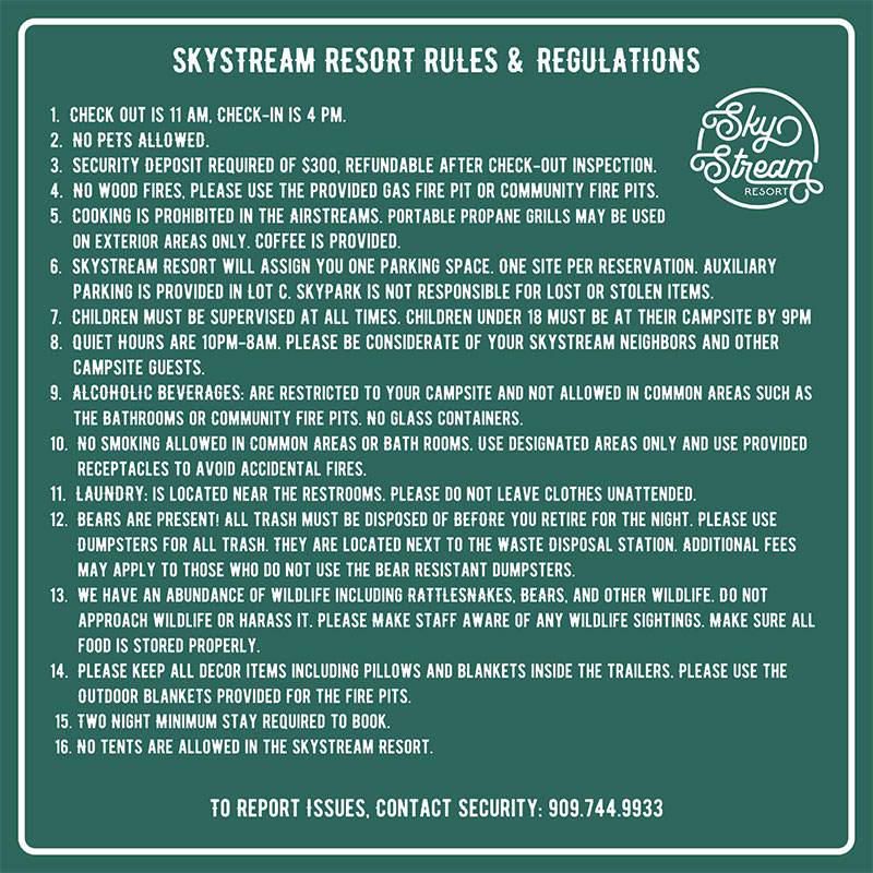 SkyStream Resort - Rules and Regulations - SkyPark at Santa's Village